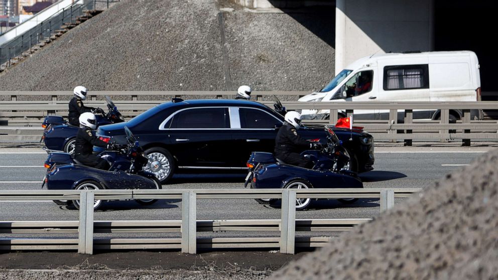 PHOTO: A view shows a car of a motorcade transporting members of the Chinese delegation, including President Xi Jinping, upon their arrival in Moscow, Russia, March 20, 2023.
