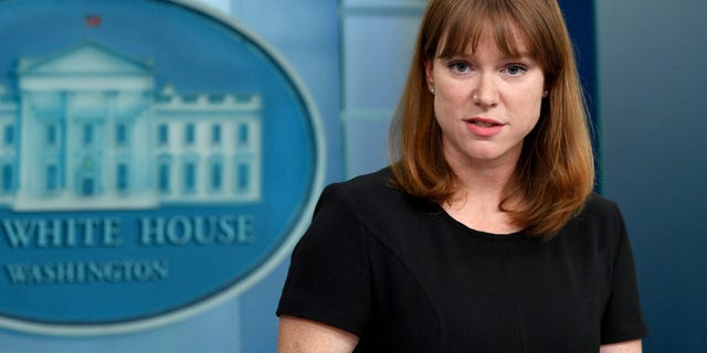 White House Director of Communications Kate Bedingfield speaks during a briefing in the James S. Brady Press Briefing Room of the White House in Washington, DC, on March 31, 2022.