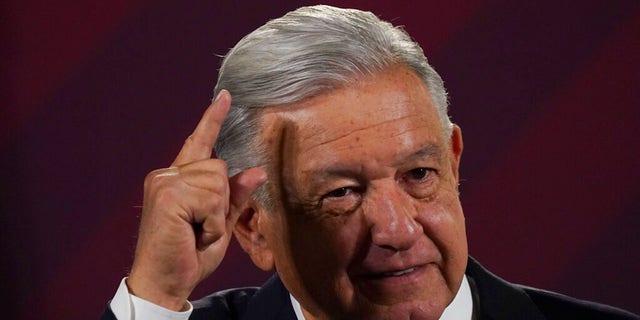 Mexican President André Manuel López Obrador gives his regularly scheduled morning press conference at the National Palace in Mexico City Feb. 28, 2023.
