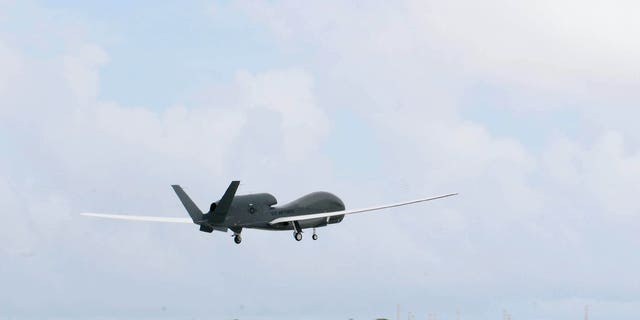 An RQ-4 Global Hawk takes off from Andersen Air Force Base, Guam