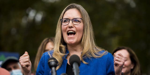 Rep. Jennifer Wexton speaks during an event in Manassas, Virginia.