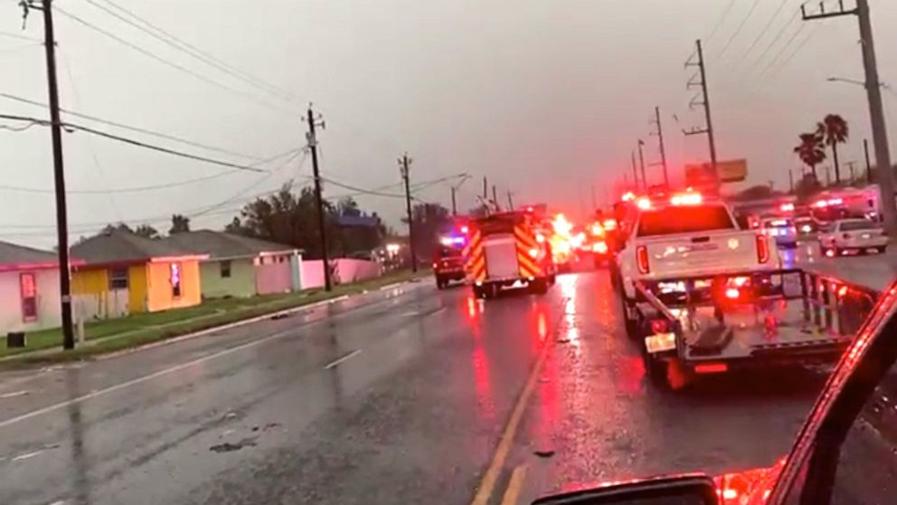 PHOTO: First responders are on the scene after a tornado touched down in Laguna Heights, Texas, on May 13, 2023.