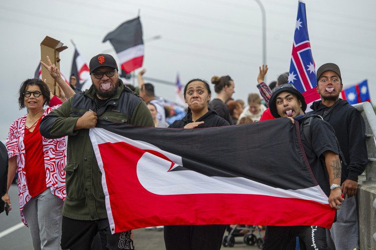 National Maori Action Day' demonstrators protest in Auckland, New Zealand on Dec. 5, 2023.