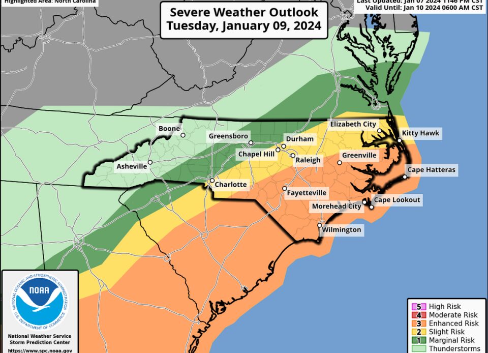 A winter storm moving from South Carolina into North Carolina Tuesday has the potential for severe weather. Schools across the Rock Hill region will go virtual Tuesday as a result.