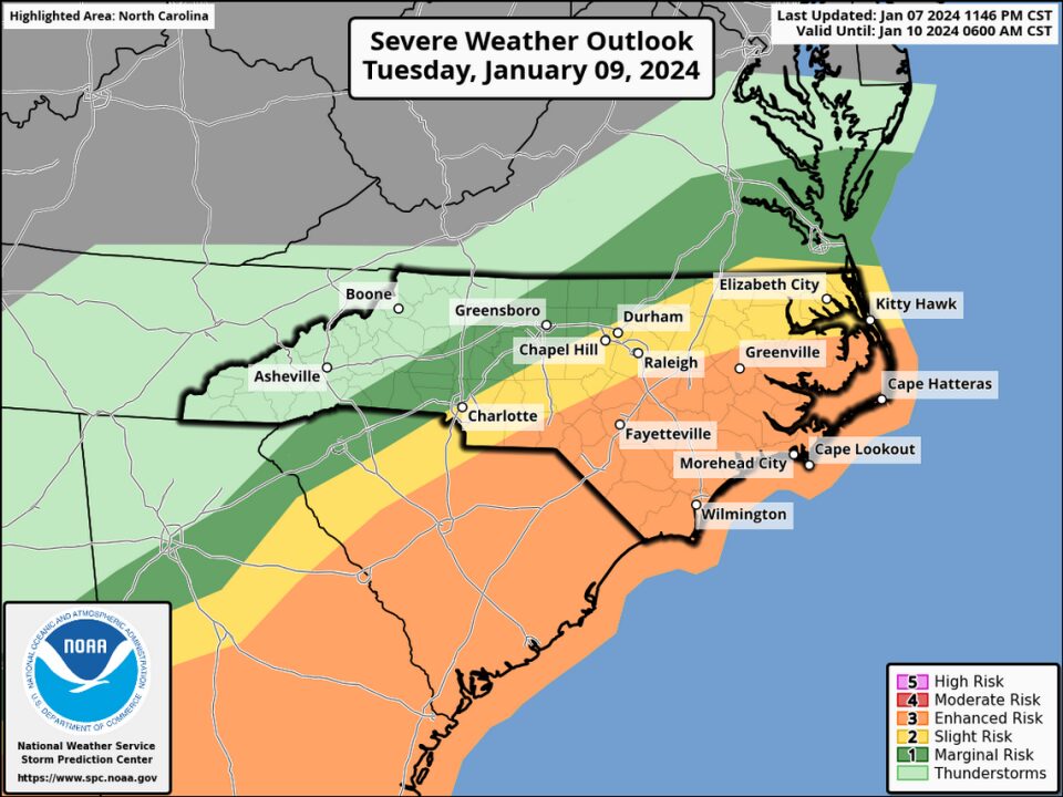 A winter storm moving from South Carolina into North Carolina Tuesday has the potential for severe weather. Schools across the Rock Hill region will go virtual Tuesday as a result.