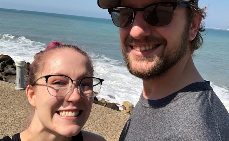 A couple on the beach. 