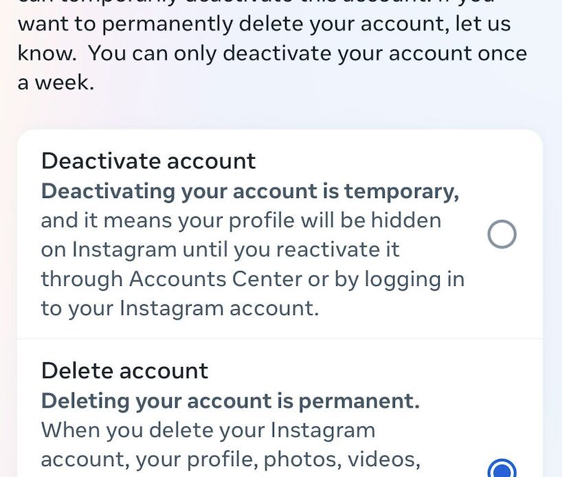 Deactivating/Deleting Instagram