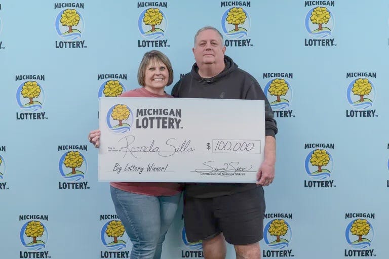 Ronda and Dean Sills, who own Carl's Market in Maple Rapids, won $100,000 in the Fantasy 5 lottery game.