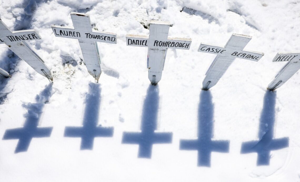 Crosses with the names of victims