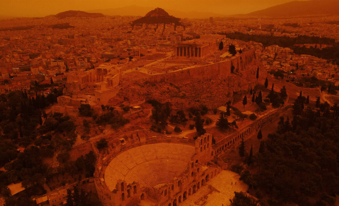 Eerie, orange skies loom over Athens as dust storm engulfs southern Greece
