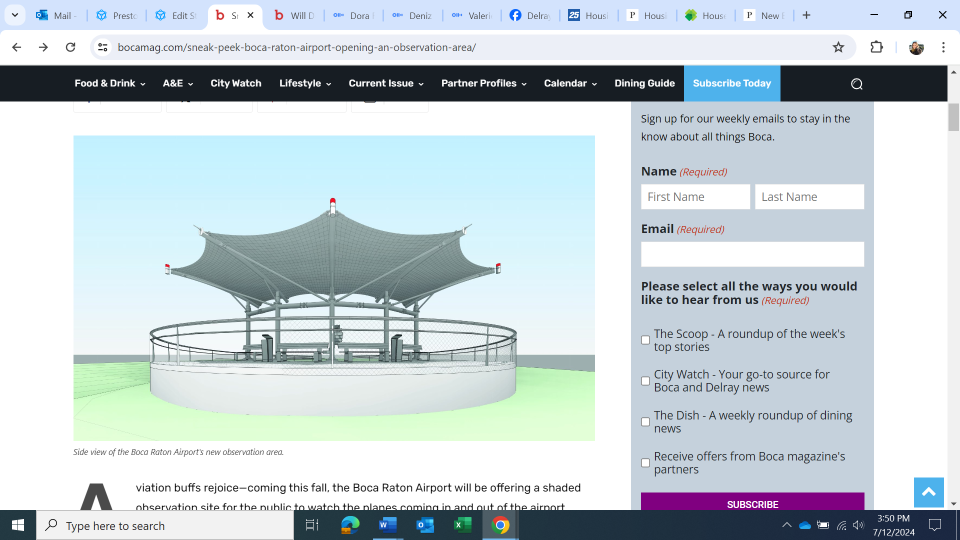 Side rendering of the Boca Raton Airport observation area, expected to open November 2024.