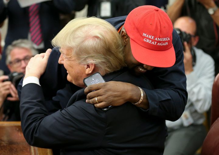 Rapper Kanye West and then-President Donald Trump shared a hug during their 2018 White House meeting.