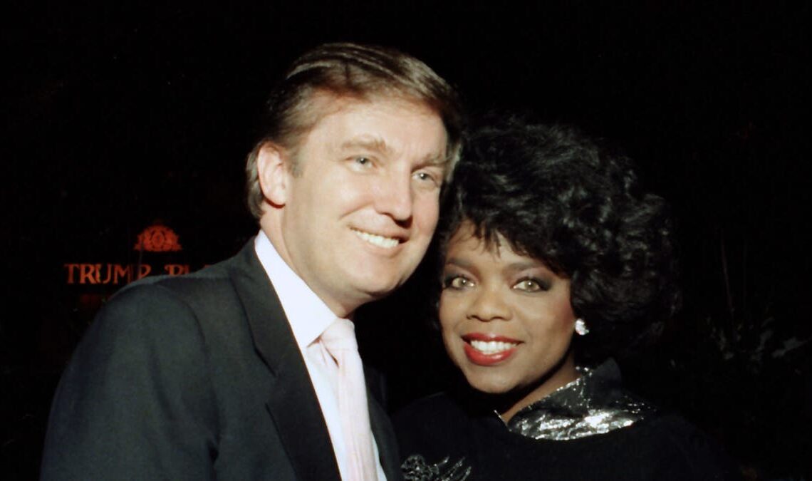 Donald Trump and Oprah Winfrey at Tyson vs Holmes Convention Hall in Atlantic City, New Jersey.