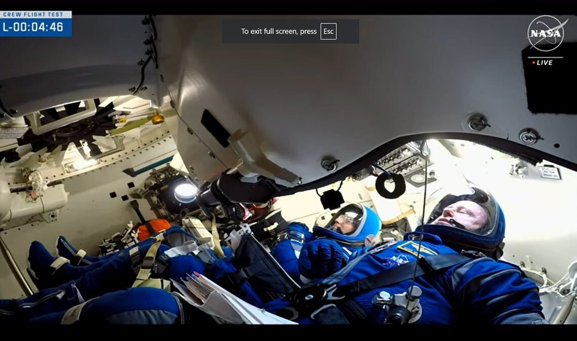 NASA astronauts Suni Williams and Butch Wilmore aboard Starliner right before launch on June 5, 2024.