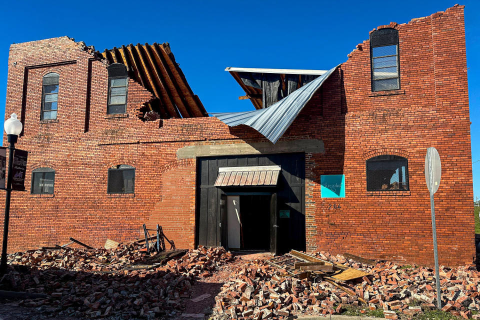 A view of storm damage at Chez What in the aftermath of Hurricane Helene on Saturday in Valdosta, Ga. (Daniella Silva / NBC News)