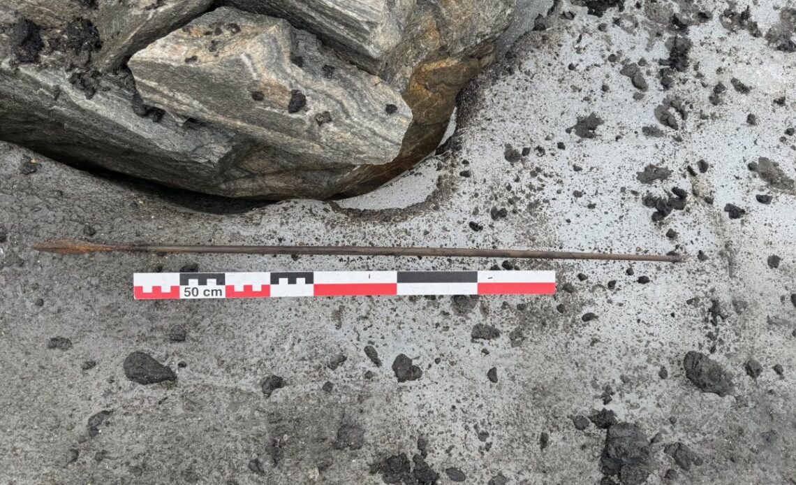 1300-year-old arrow on glacial ice in Norway.