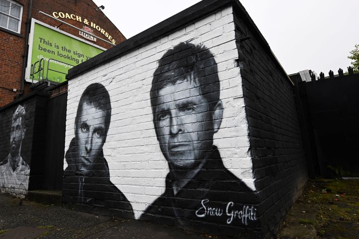 A mural by artist Scott Wilcock, aka Snow Graffiti, depicting Liam Gallagher and Noel Gallagher, of Oasis, ahead of their reunion.