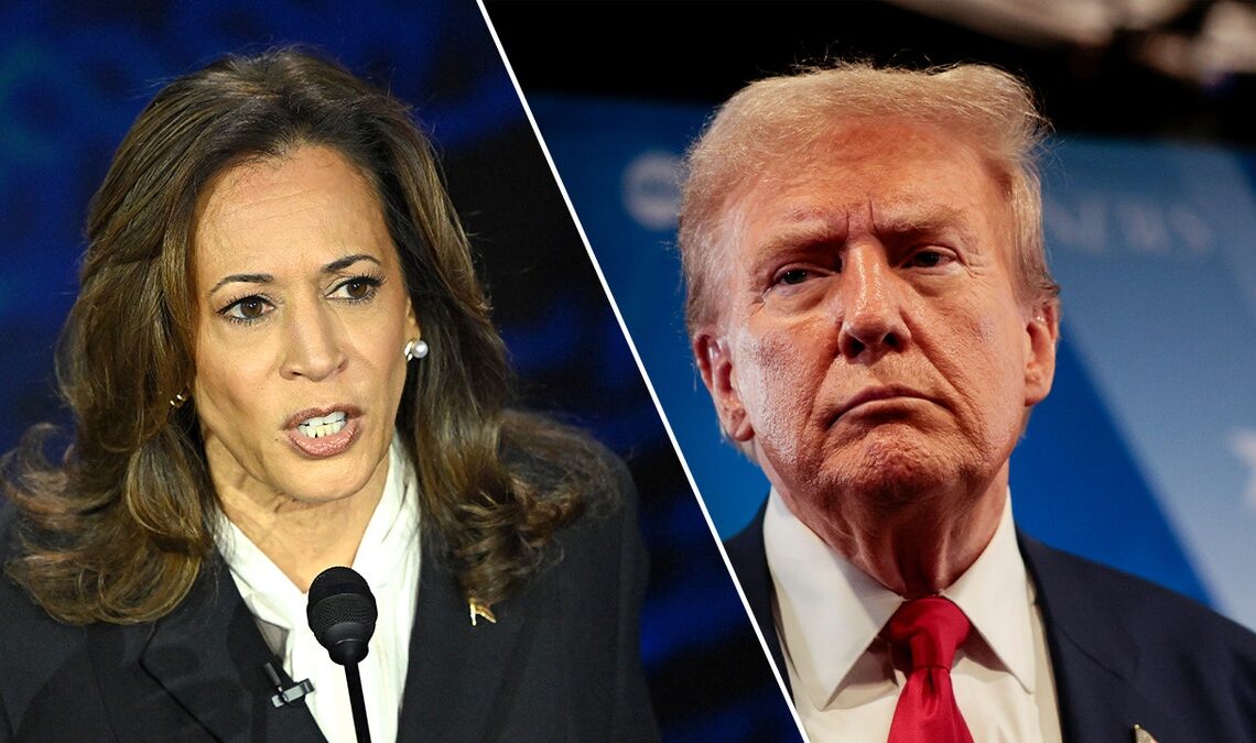 Kamala Harris and Donald Trump in photo split