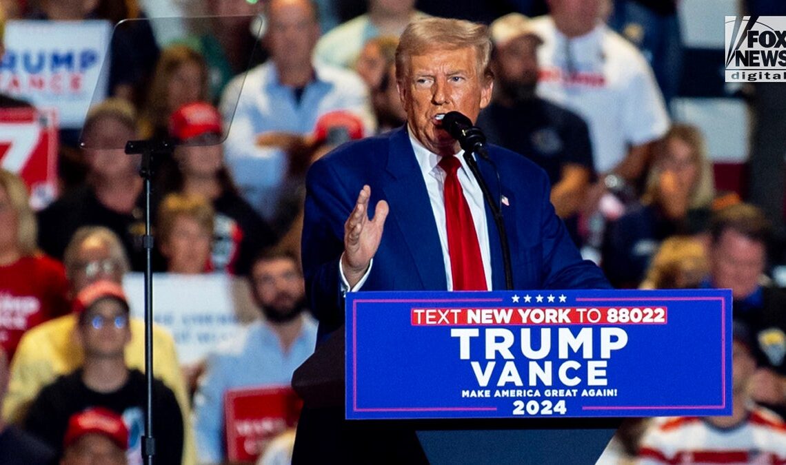 Former President Donald Trump speaks at a rally in Uniondale, New York