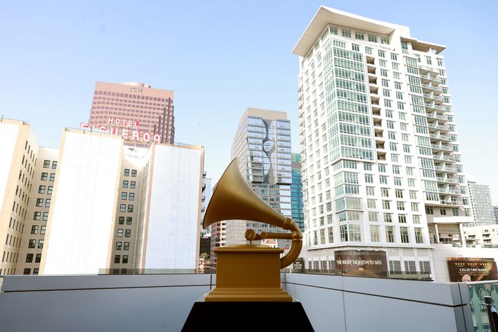 A replica of a Grammy triphy at L.A.'s GRAMMY Museum. The 2025 nominations dropped on Friday.