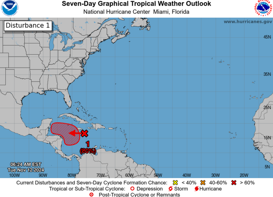 The National Hurricane Center is watching a disturbance in the Caribbean Sea that forecasters say could become a hurricane by next week.