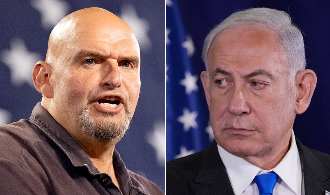 Left: Sen. John Fetterman; Right: Israeli Prime Minister Benjamin Netanyahu