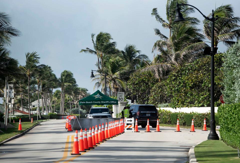 Members the Palm Beach County Sheriff's Office block traffic just south of the intersection of South Ocean Boulevard and South County Road north of Mar-a-Lago Club Saturday morning July 20, 2024. Palm Beach Police announced this week the that the Secret Service is closing South Ocean Boulevard from July 20 "until the November general election at a minimum."