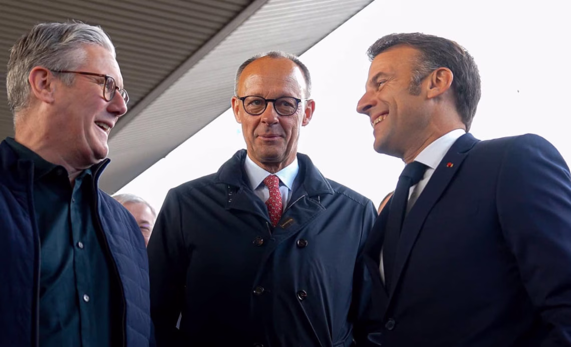 Macron, Starmer and German Chancellor Merz arrive in Kyiv