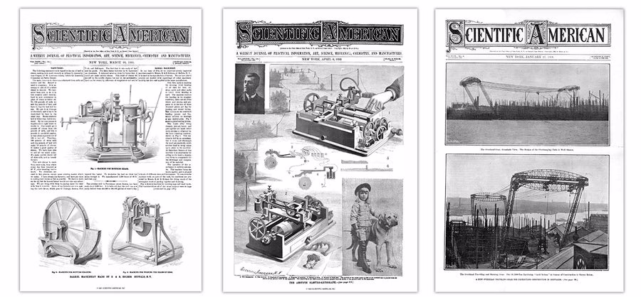 Covers of Scientific American from 1895, 1881 and 1906