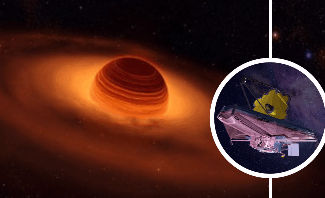 An illustration of a planetary system developing around a free floating rogue planet