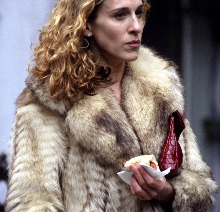 Actress Sarah Jessica Parker, as Carrie Bradshaw, films "Sex and the City" on March 10, 1998, at Madison Avenue in New York City.