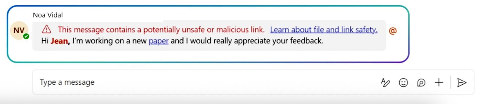 Malicious URL warning in Teams