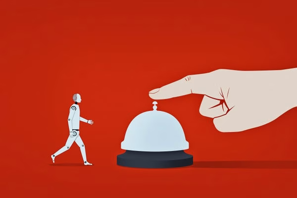 Robot responding to hand ringing service bell